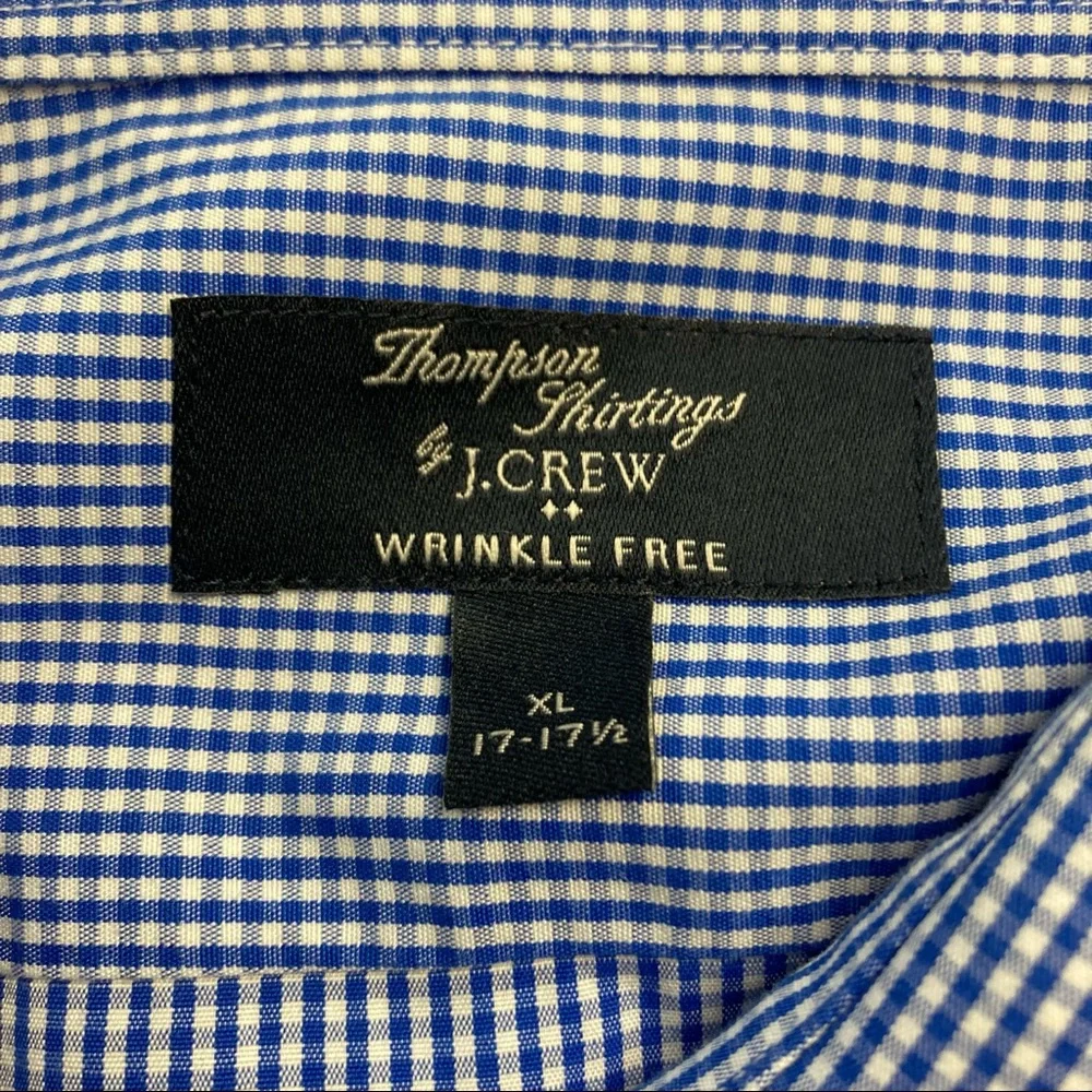 Thompson Shirting by J. Crew Shirt XL 17-17.5 Blue plaid check Wrinkle Free